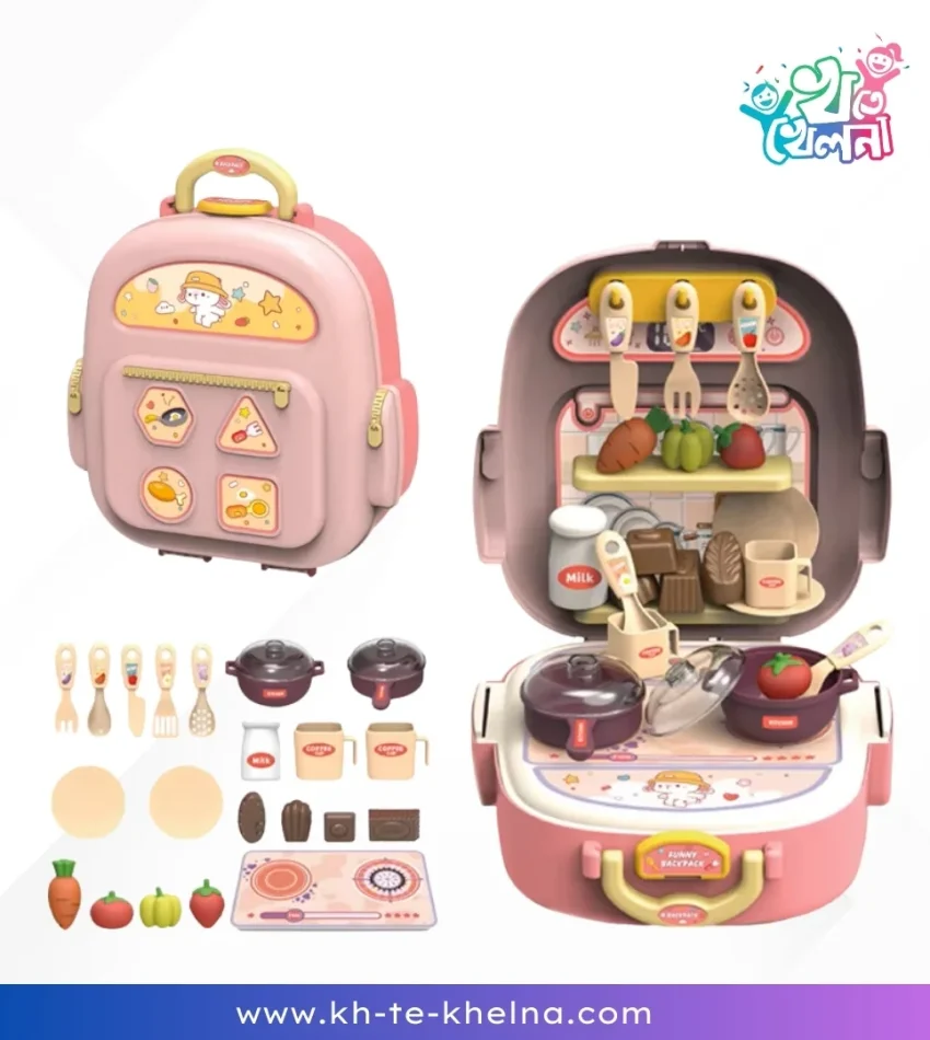 2-in-1 Mini Backpack Role Play Kitchen Kit for Girls